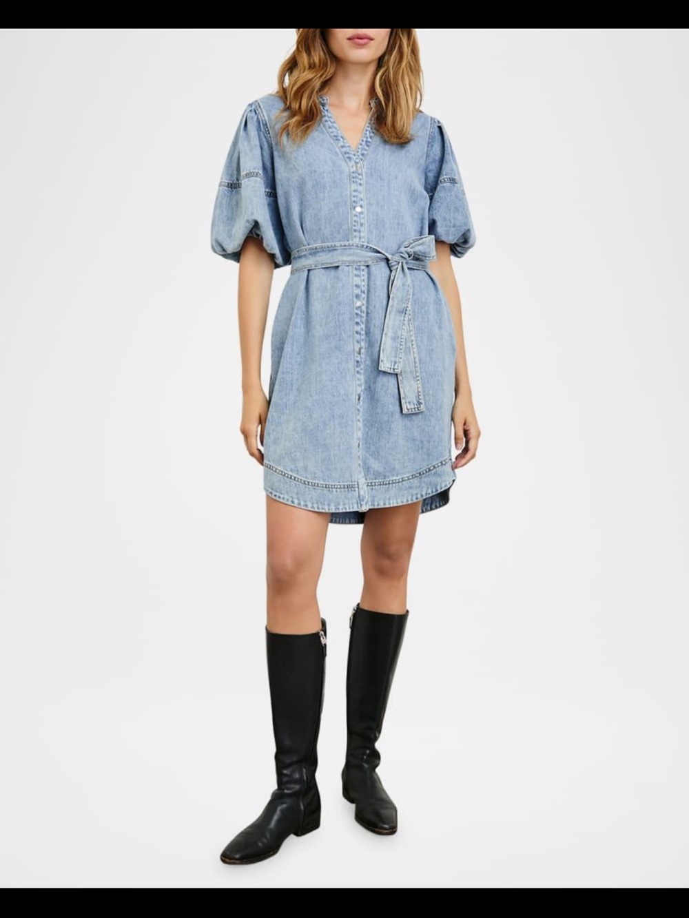 Rails Light Blue Denim Belted V-Neck Mini Dress. Worn once